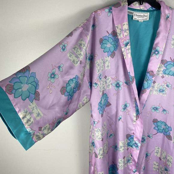 Vintage Christian Dior Floral Robe Medium Petite Lavender Cottage-core NO BELT - Picture 2 of 15